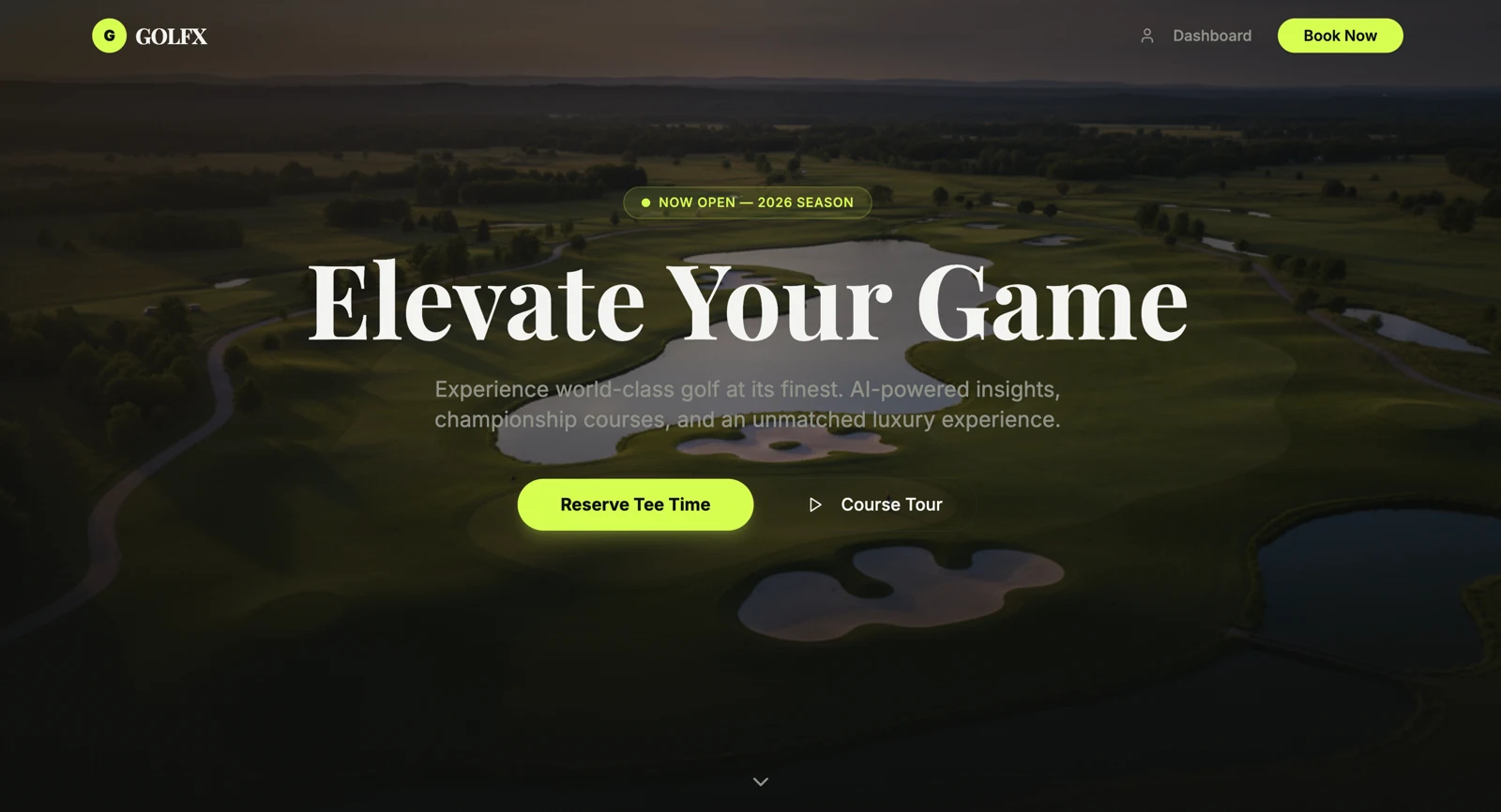 Golf X — course homepage recorded interface view